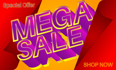 Mega Sale - Vector banner template design. Special offer discount banner, big promotion, super fashion advertising.