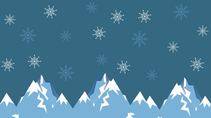 Fototapeta na wymiar Blue Mountains and Snowflakes Winter Desktop Wallpaper