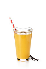 Delicious vanilla milkshake in glass isolated on white background