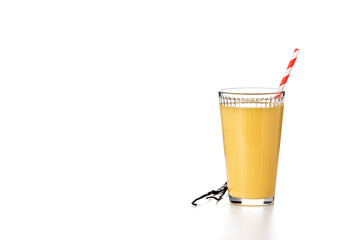 Delicious vanilla milkshake in glass isolated on white background.Copy space
