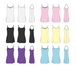 Woman long camisole dress template illustration set