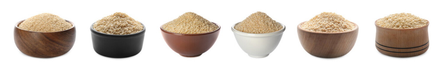 Set with sesame seeds on white background. Banner design