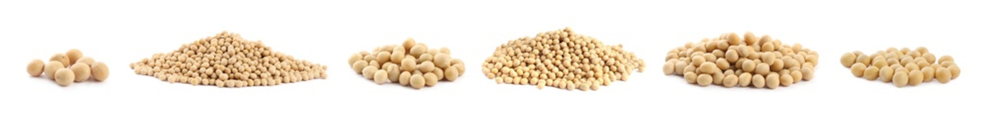 Set with soya beans on white background. Banner design