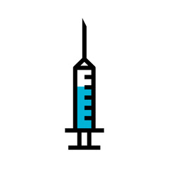 Flat illustration of medical syringe with medicine or vaccine. Vector isolated icon