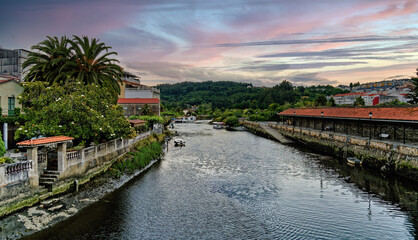 Fototapeta na wymiar Sunset view of river Mandeo at the city of Betanzos, in the Galicia region of Spain.