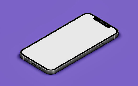 IPhone 12 Pro White Blank Screen Mockup On Purple Surface