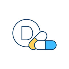Vitamin D intake RGB color icon. Impact on mood changes and mental health. Keeping bones, teeth and muscles healthy. Sleep quality improvement. Vitamin D deficiency. Isolated vector illustration