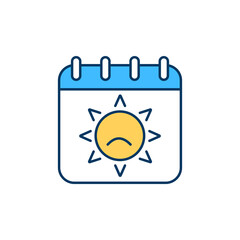 Summer depression RGB color icon. Summertime blues. High temperatures impact. Episodic illness. Summer-onset anxiety. Environmental factors. Seasonal affective disorder. Isolated vector illustration