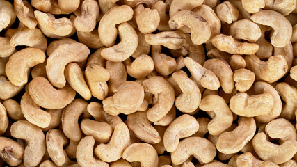 Raw cashews nuts, top down view.