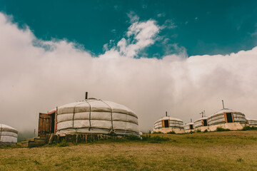 Fototapeta na wymiar Traditional Mongolian ger (yurt) near Gorkhi Terelj National Park, Mongolia. July 2018.