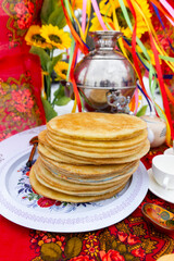 Russia. Leningrad region, Thais. Celebration of the Maslenitsa holiday. folk festivals on Maslenitsa. Photo zone for photographing.