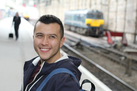 Young guy in train station