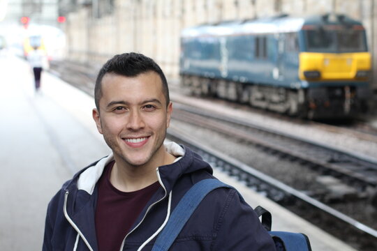 Young guy in train station