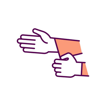 Rolling up sleeves RGB color icon. Redoubling efforts. Comfort clothes. Clothing protection from damage. Proper outfit for hospital attendance. Preparation for hard work. Isolated vector illustration