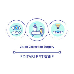 Vision correction surgery concept icon. Refractive and laser idea thin line illustration. Glasses and contact lenses. Eye surgery. Vector isolated outline RGB color drawing. Editable stroke