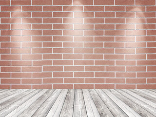 Spotlight background. Empty brick wall interior