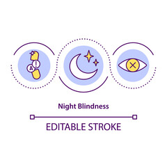 Night blindness concept icon. Difficult to see in low light idea thin line illustration. Adaptation to darkness. Nyctalopia. Vector isolated outline RGB color drawing. Editable stroke