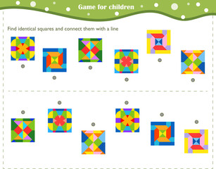  Logic game for children. Find the same squares and connect them with a line