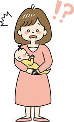 驚くお母さんと赤ちゃん（全身）