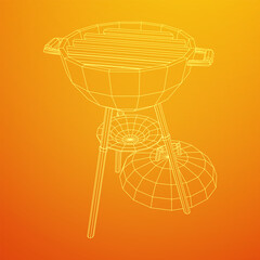 Fototapeta na wymiar Round barbecue grill. Outdoor bbq party. Wireframe low poly mesh