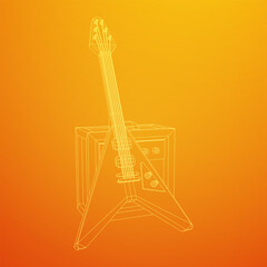 Electric guitar musical instrument. Wireframe low poly mesh