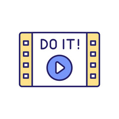 Motivational video RGB color icon. Information of video helping to self-motivation. Podcasts and audiobooks. Inspirational materials for positive motivation. Isolated vector illustration