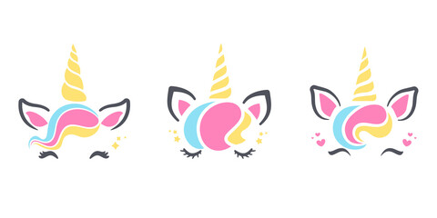 Beautiful unicorn face For designing greeting cards as a birthday gift for girls. © anuwat