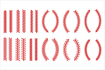 The red stitch or stitching of the baseball Isolated on white background.