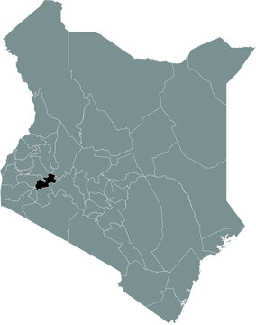 Black highlighted location map of the Kenyan Kericho county inside gray map of the Republic of Kenya