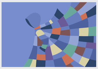 illustration of a woman wearing a patchwork coat