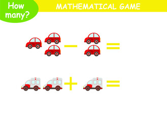 Obraz premium mathematical examples of addition and subtraction with colored cars