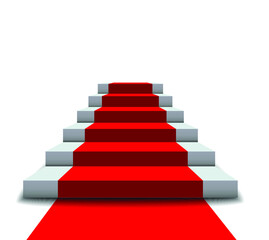 Staircase with red carpet isolated