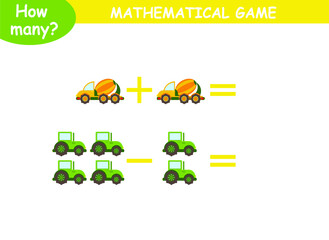 mathematical examples of addition and subtraction with colored cars
