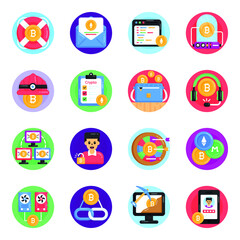 
Set of Bitcoin and Blockchain Flat Icons

