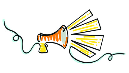 One line drawing of megaphone.
One continuous line drawing of communication concept.