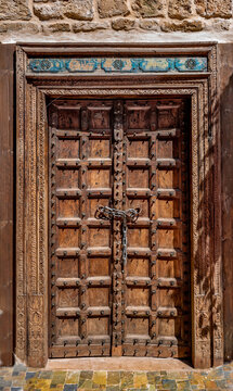 Antique  wooden door at old town of Jaffa, Israel.
