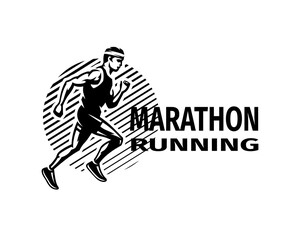 Run marathon. Running man, Logo, emblem. Vector illustration.