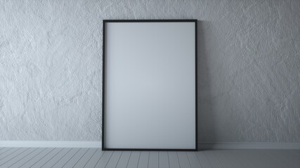 White poster on floor with blank frame mockup for you design. Layout mockup. 3d rendering