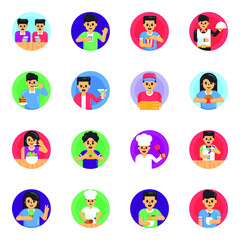 Flat Rounded Icons of Food Activities
