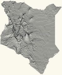 Light topographic map of the Republic of Kenya with black contour lines on beige background