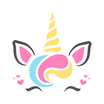 Beautiful unicorn face For designing greeting cards as a birthday gift for girls.