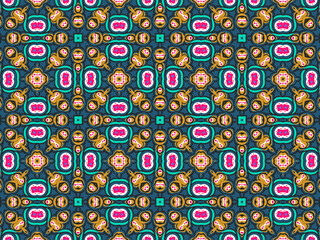 Wallpaper Geometric Ornament Abstract Pattern Green, Black, Blue, and Gold Yellow with Red Dots For print and Background. Geometric Tile Digital Paper.