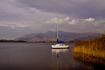 dramatic landscape photo image of Windermere lake in Lake District in Cumbria,England.