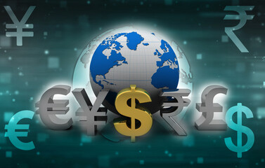 3d rendering Global Currencies
