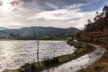 dramatic landscape photo image of Windermere lake in Lake District in Cumbria,England.
