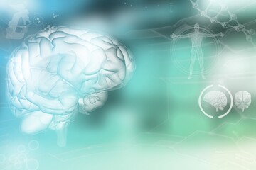 Medical 3D illustration - human brain, neurology development concept - highly detailed electronic background