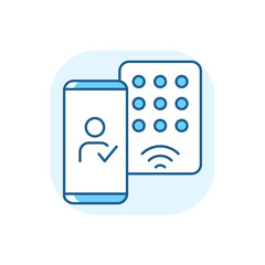 Detecting mobile credentials blue RGB color icon. Authenticate with smartphone and use it as key to access the office or other facility. Isolated vector illustration