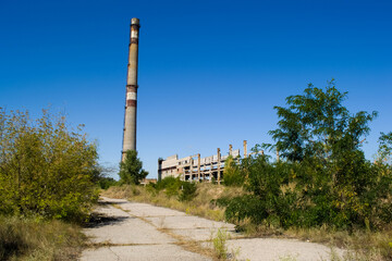Chyhyryn Nuclear Power Plant. The building of the abandoned Ukrainian nuclear power plant Chigirinskaya. The ruins of buildings and structures. © Deniz