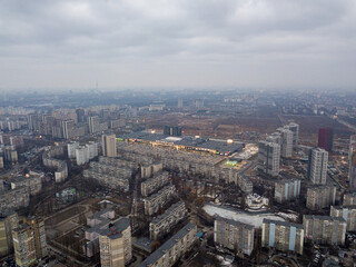 Fototapeta na wymiar Residential buildings in..Kiev. Aerial drone top view.