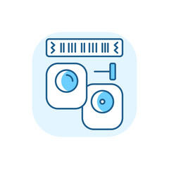 EAS tags and labels blue RGB color icon. Security device that is attached to product to make it visible to reader and prevent theft. Isolated vector illustration